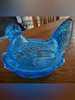 Blue Glass Hen on Nest Decorative Bowl